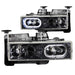 ANZO 1988-1998 Chevrolet C1500 Crystal Headlights Carbon w/ Halo ANZO